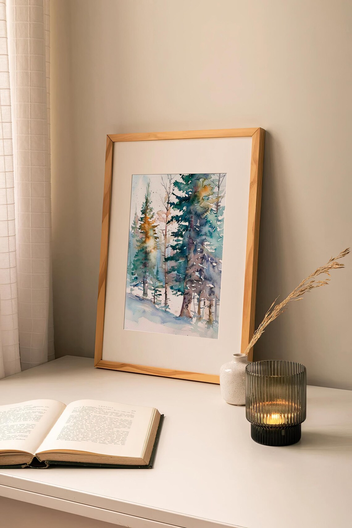 Winter Pine Forest Watercolor Painting Art Print - Image 3