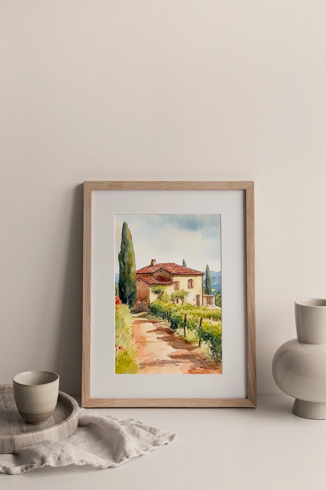 Stunning Tuscan Farmhouse Country Lane Italian Watercolor Poster - Image 3
