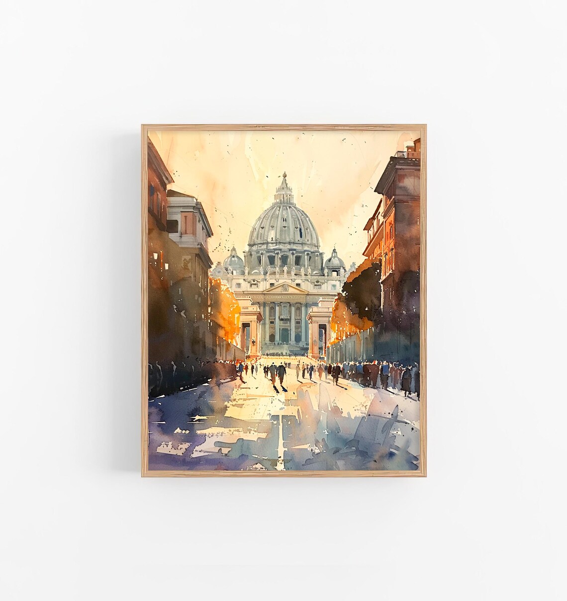 St Peters Basilica Rome Watercolor Vatican Dome Street Scene Print