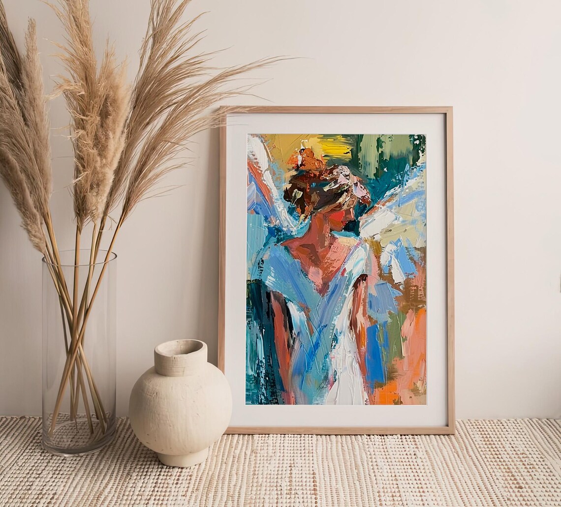 Abstract Angel Woman Blue Wings Impressionist Oil Painting Poster - Image 4