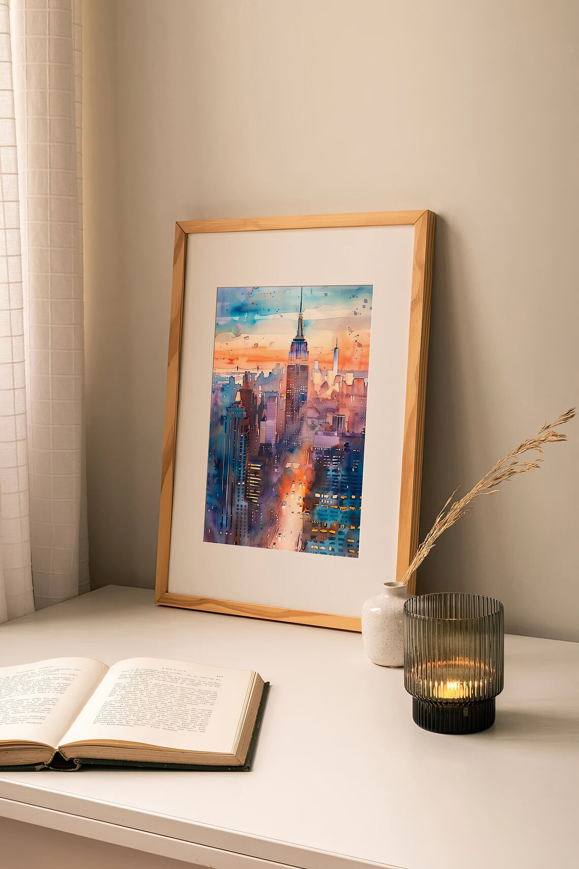 New York Sunset Skyline Watercolor Art Print - Image 3