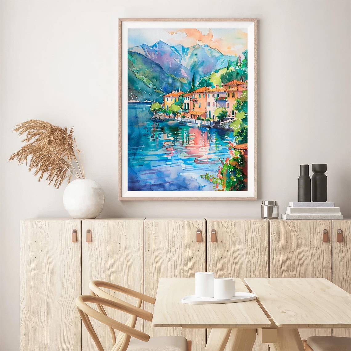 Stunning Lake Como Italy Lakeside Village Alpine Watercolor Poster - Image 5