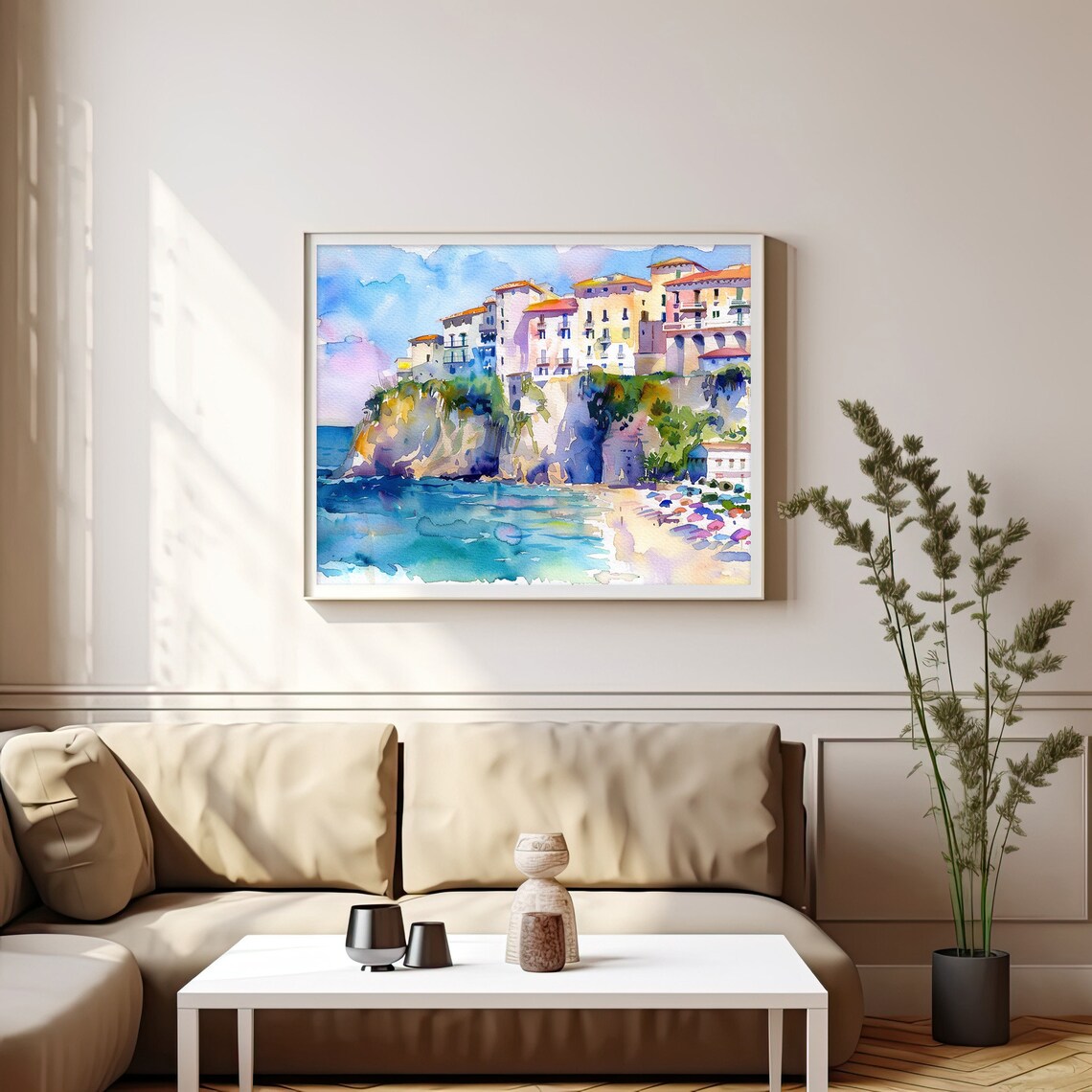 Calabria Tropea Beach Watercolor Art Print, Italy - Image 4
