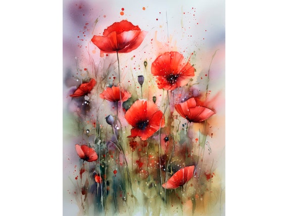 Red Poppy Watercolor Art Print, Floral Botanical