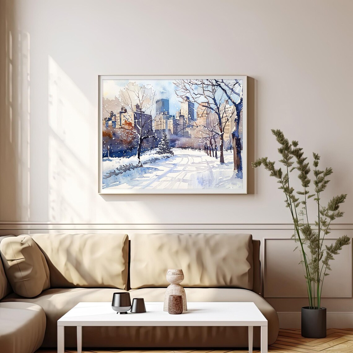 Central Park Winter Snow New York City Watercolor Snowy Art Print - Image 4