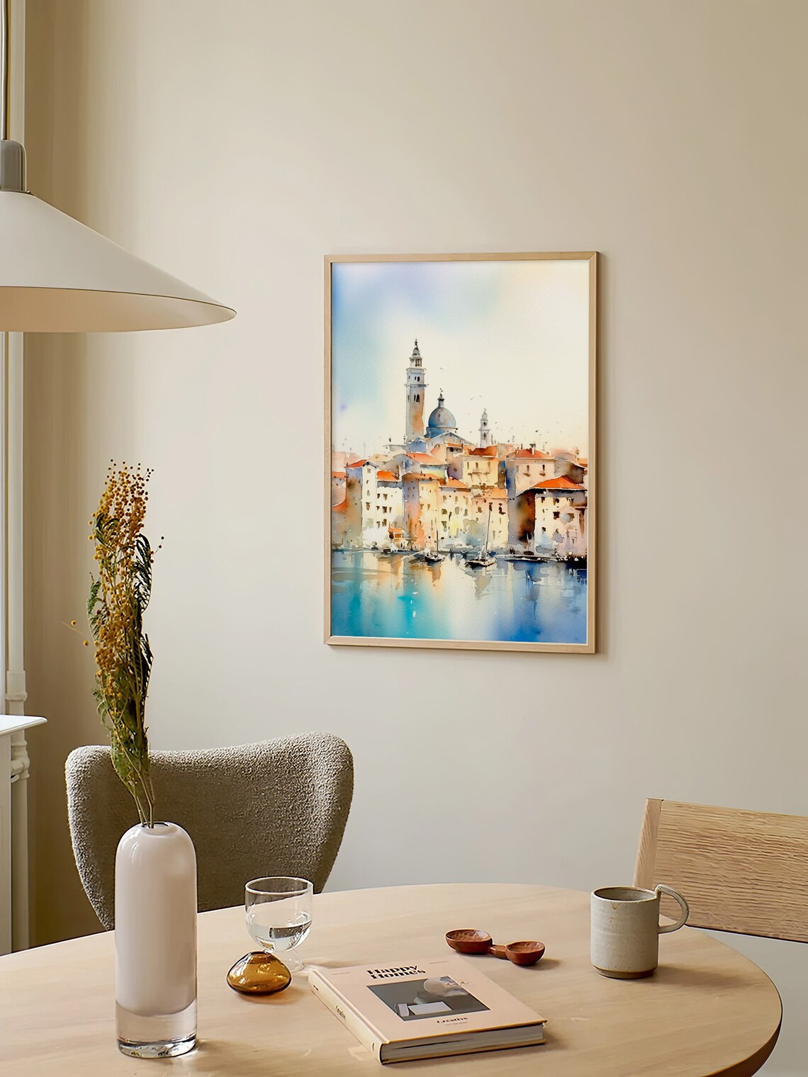 Venice Waterfront Cityscape Bell Tower Lagoon Watercolor Poster - Image 2