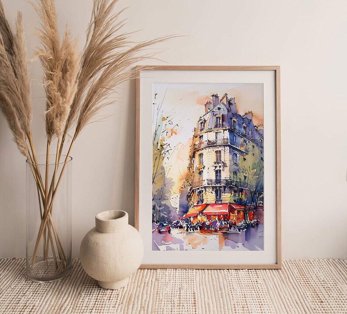 Paris Haussmann Building Street Cafe Watercolor Travel Poster - Image 4