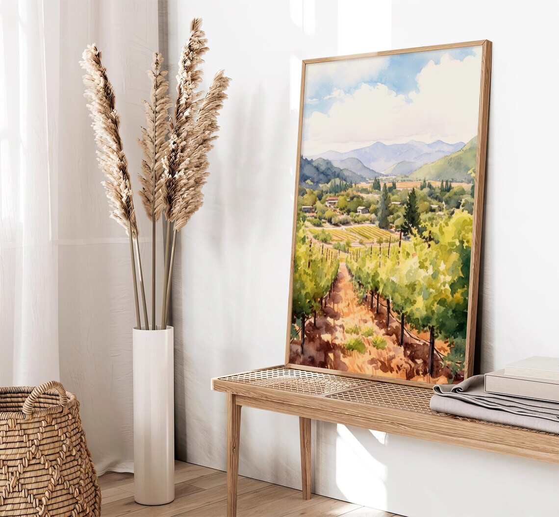 Napa Valley Watercolor Landscape Art Print - Image 3