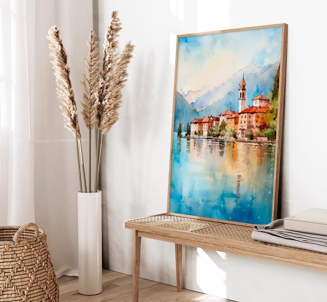 Lake Como Watercolor Travel Poster, Italy Cityscape - Image 2