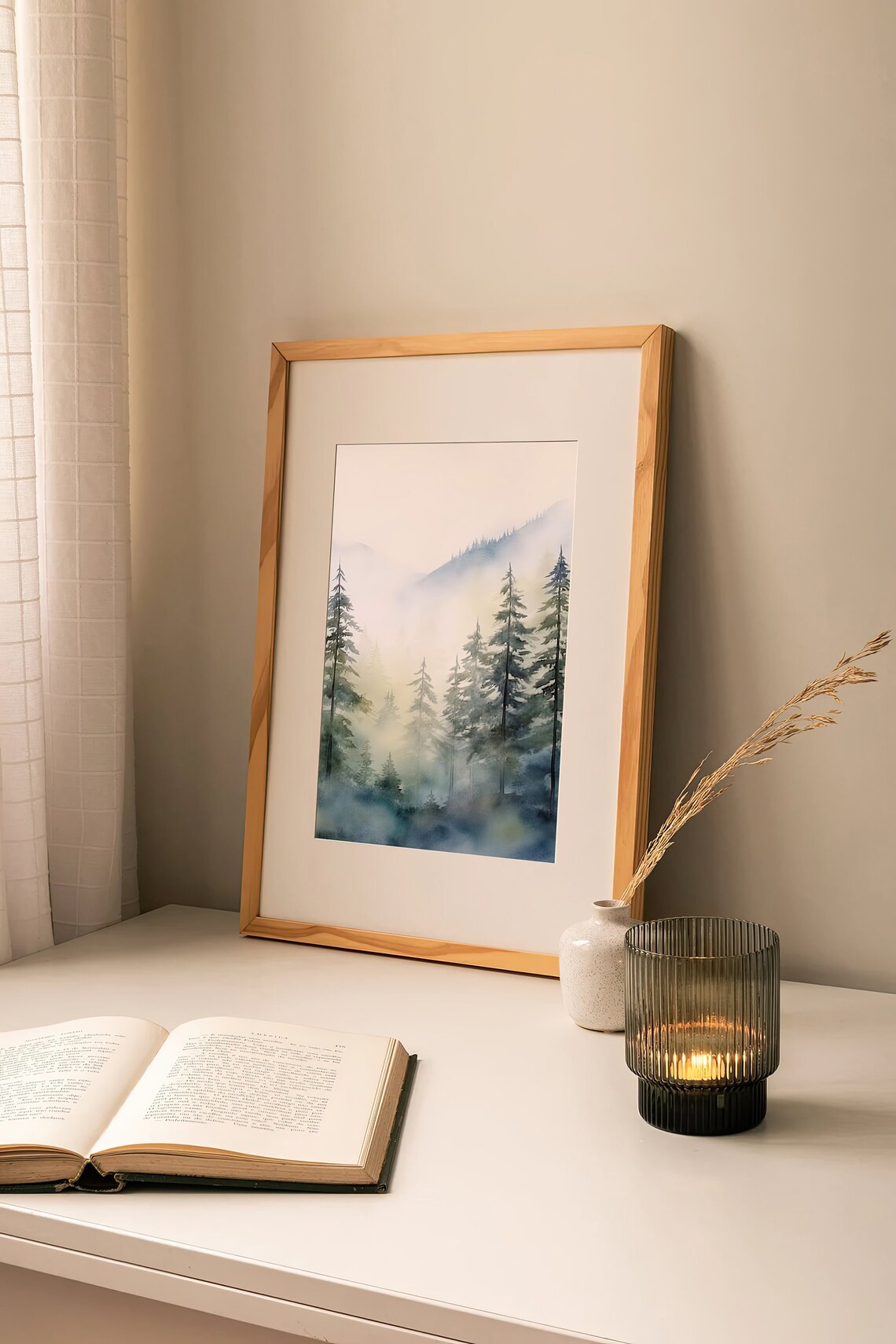 Mount Hood Foggy Pine Forest Mountain Watercolor Oregon Poster - Image 3