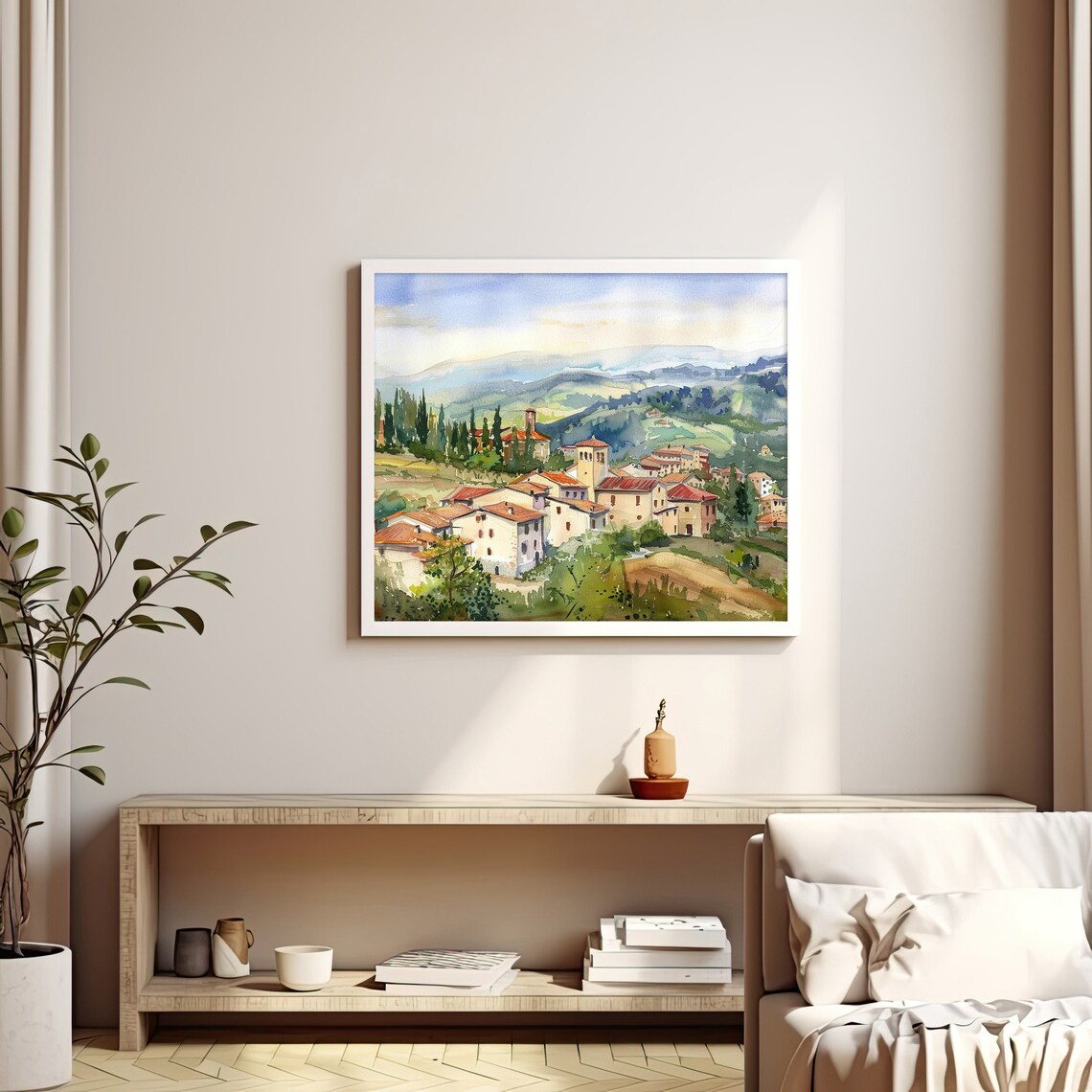 Tuscany Village Watercolor Italian Hill Town Countryside Art Print - Image 3