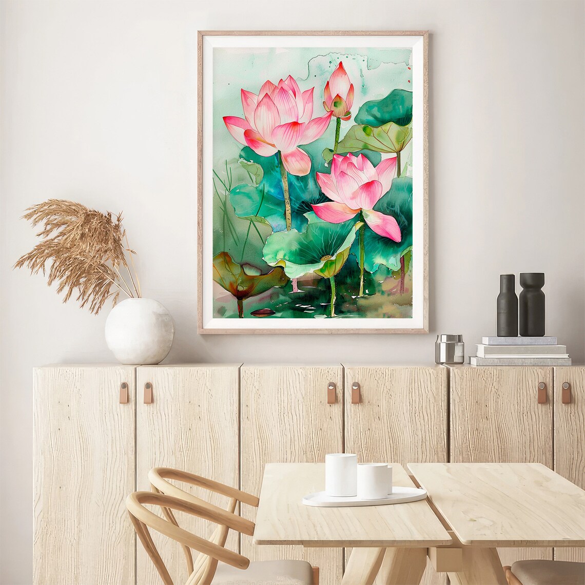 Stunning Pink Water Lilies Lotus Blossoms Pond Watercolor Poster - Image 5