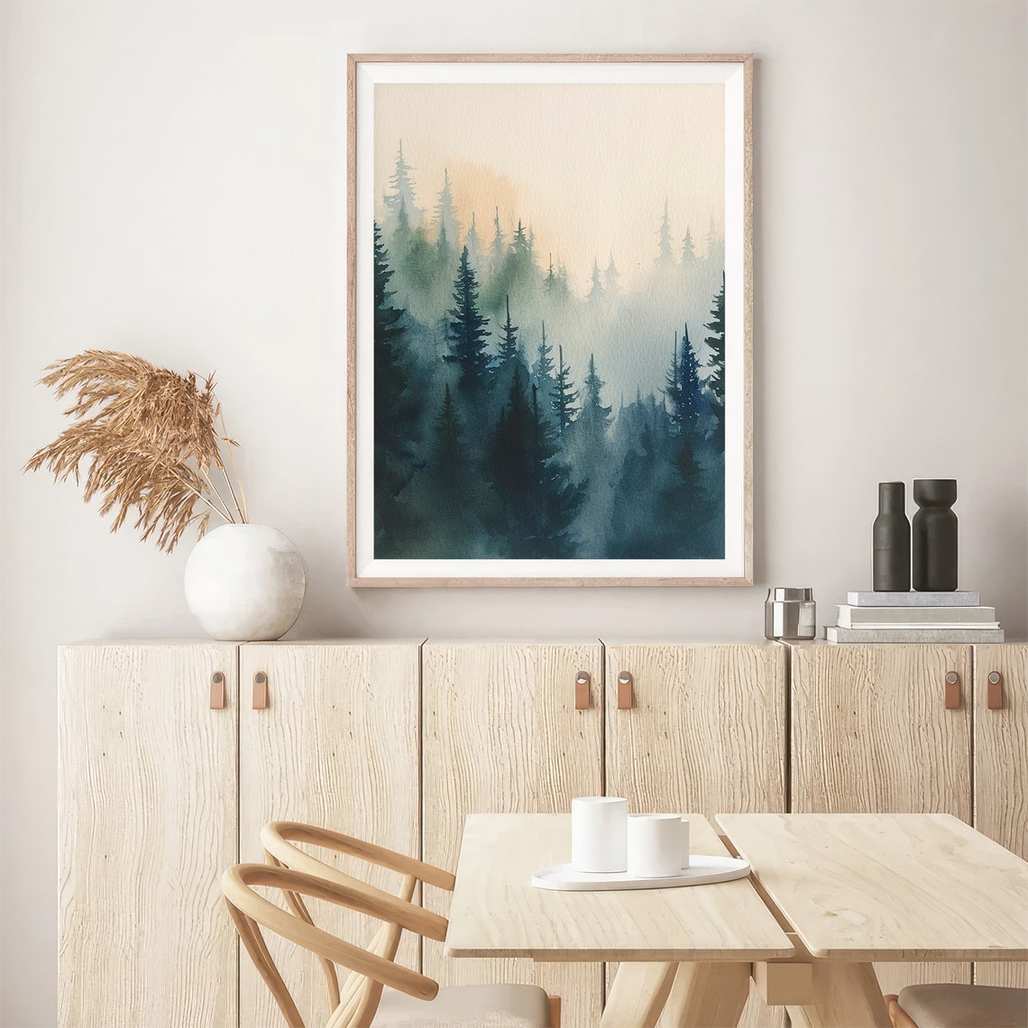 North Cascades Watercolor Foggy Pine Forest Mountain Peaks Poster - Image 5
