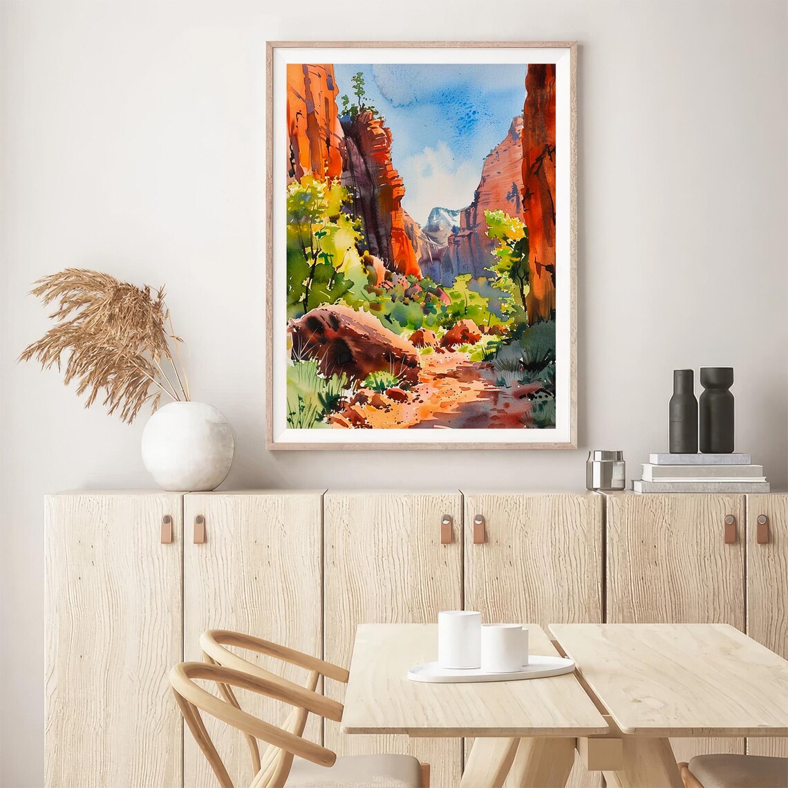 Stunning Zion Utah Red Rock Canyon Sunlit Trail Watercolor Poster - Image 5