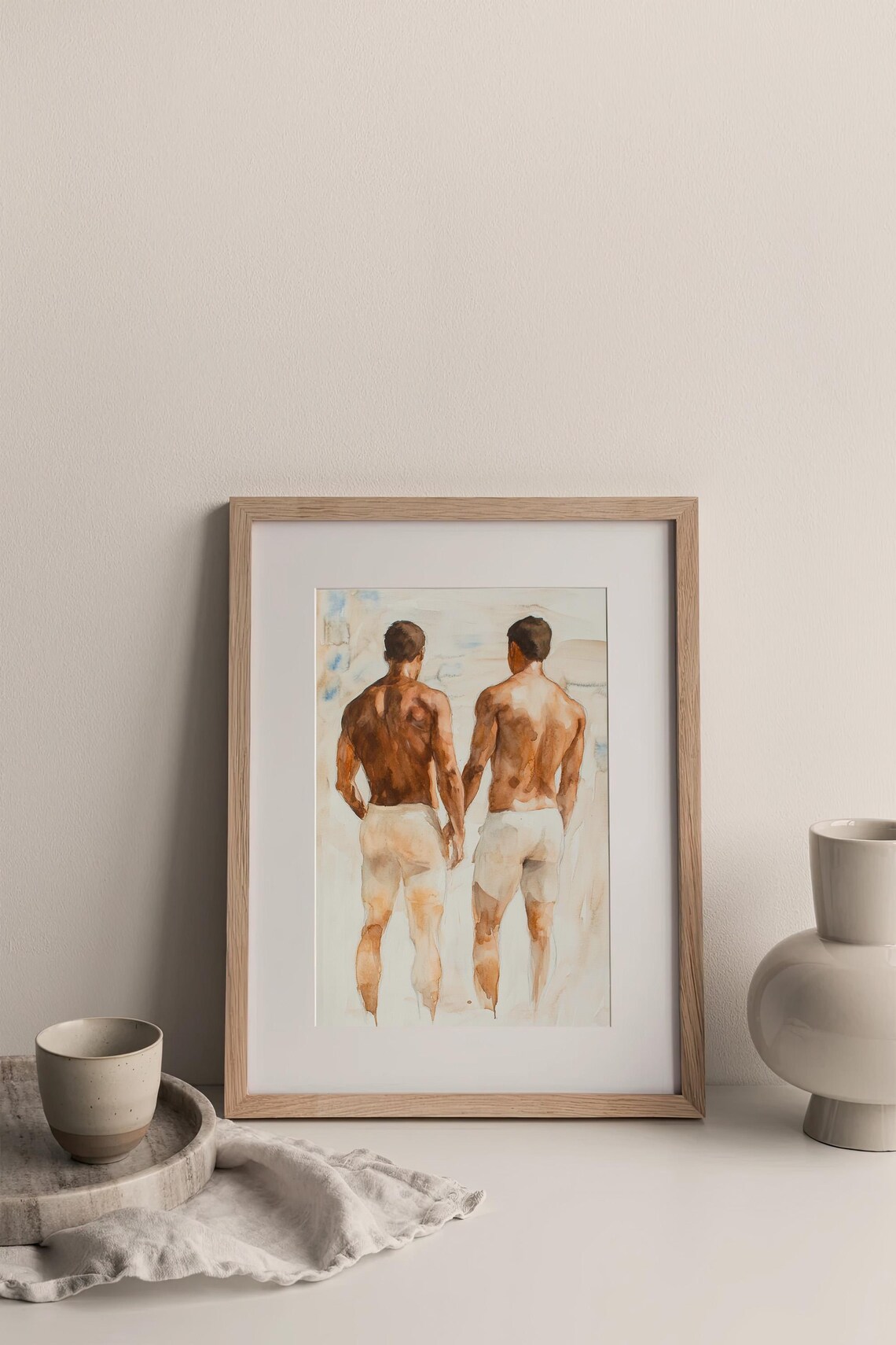 Gay Watercolor Art Print, Male Bodies Friendship - Image 3