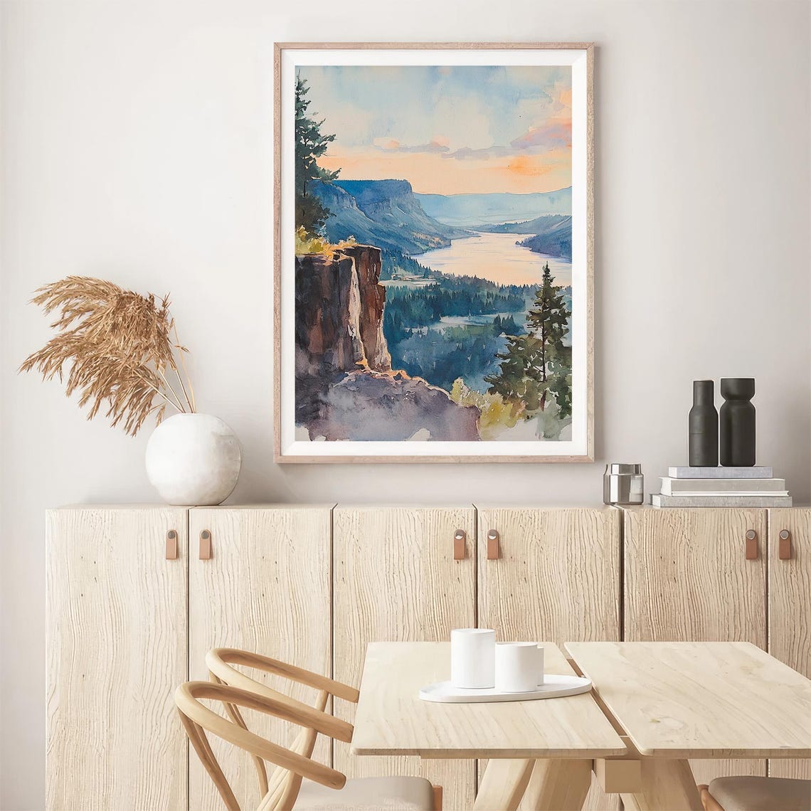 Columbia Gorge River Valley Sunset Cliffs Watercolor View Poster - Image 5