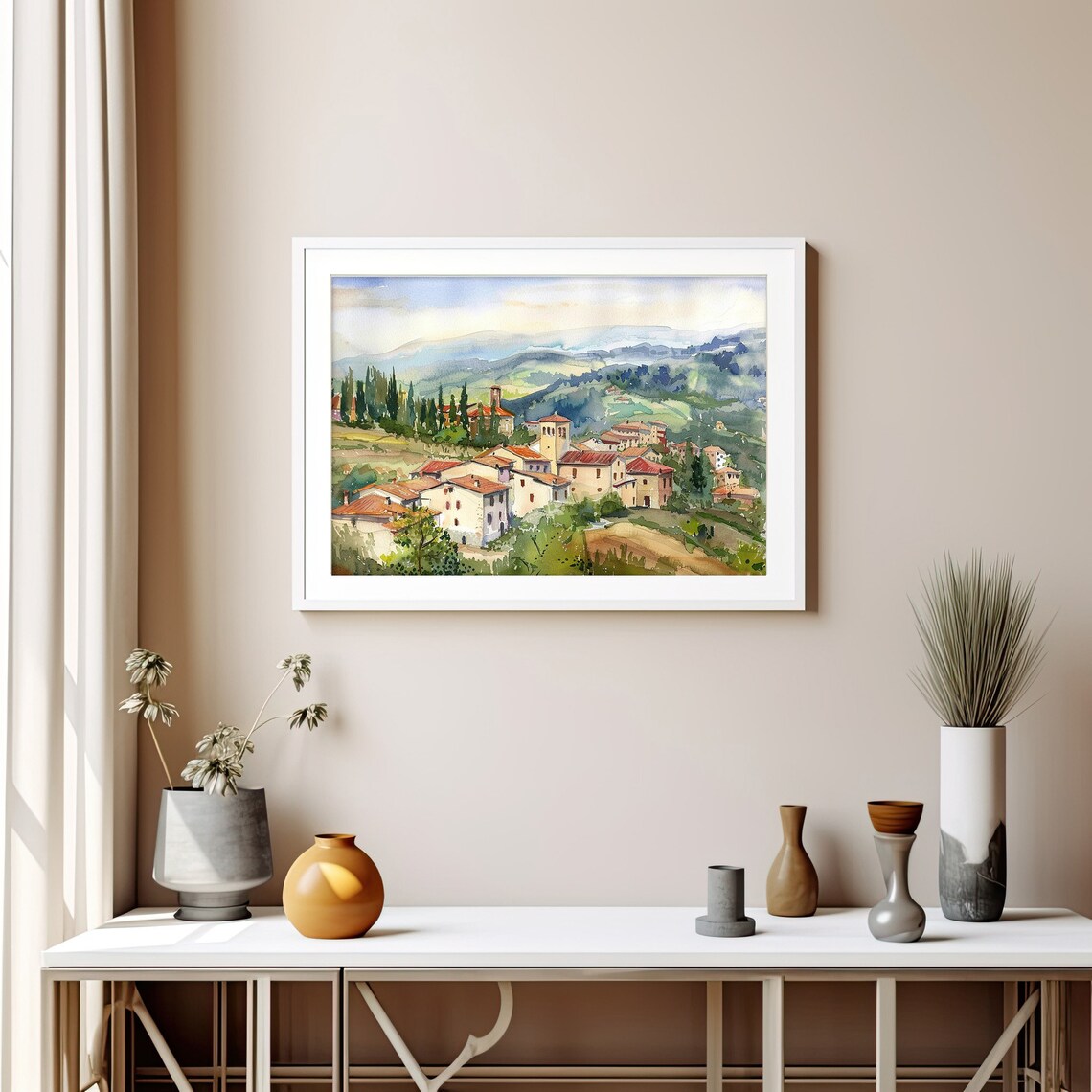 Tuscany Village Watercolor Italian Hill Town Countryside Art Print - Image 5