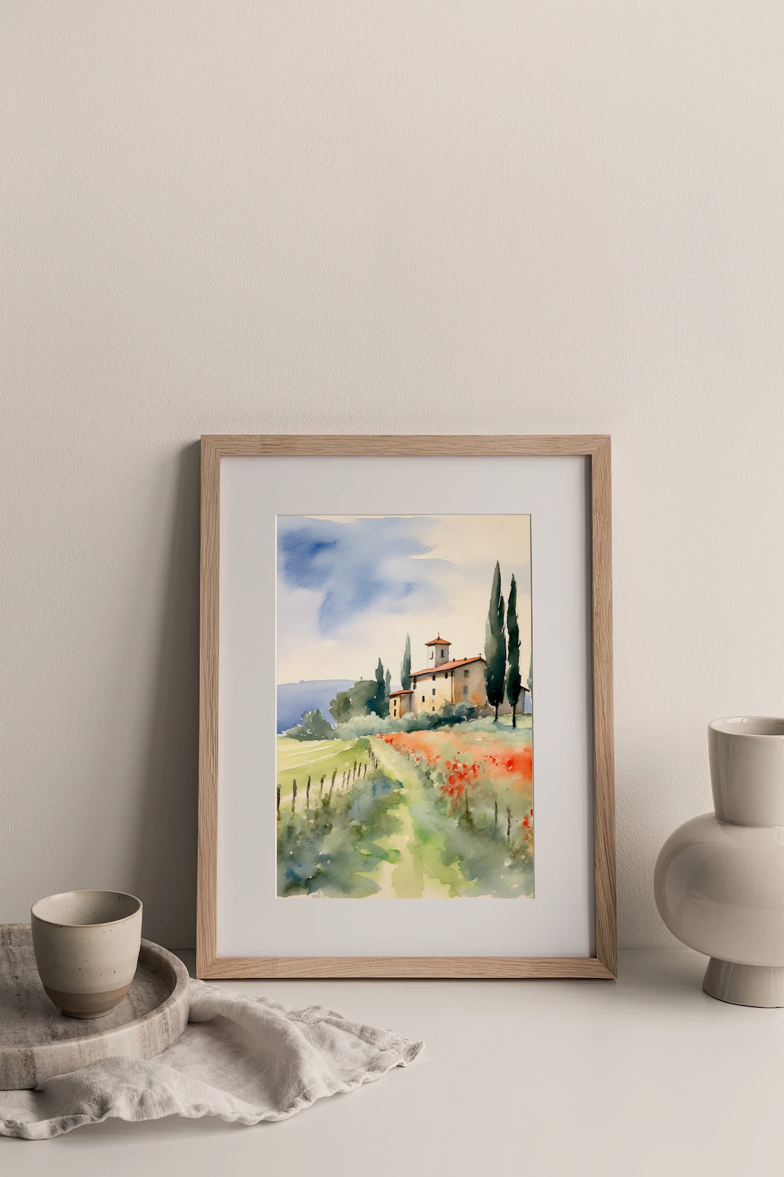 Tuscany Countryside Watercolor Art Print, Poppy Fields - Image 4
