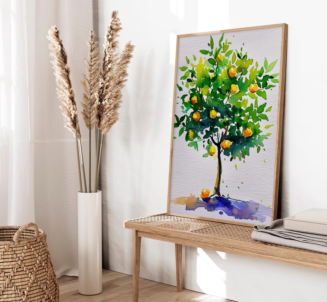 Lemon Tree Watercolor Art Print, Fruit Wall Decor - Image 2