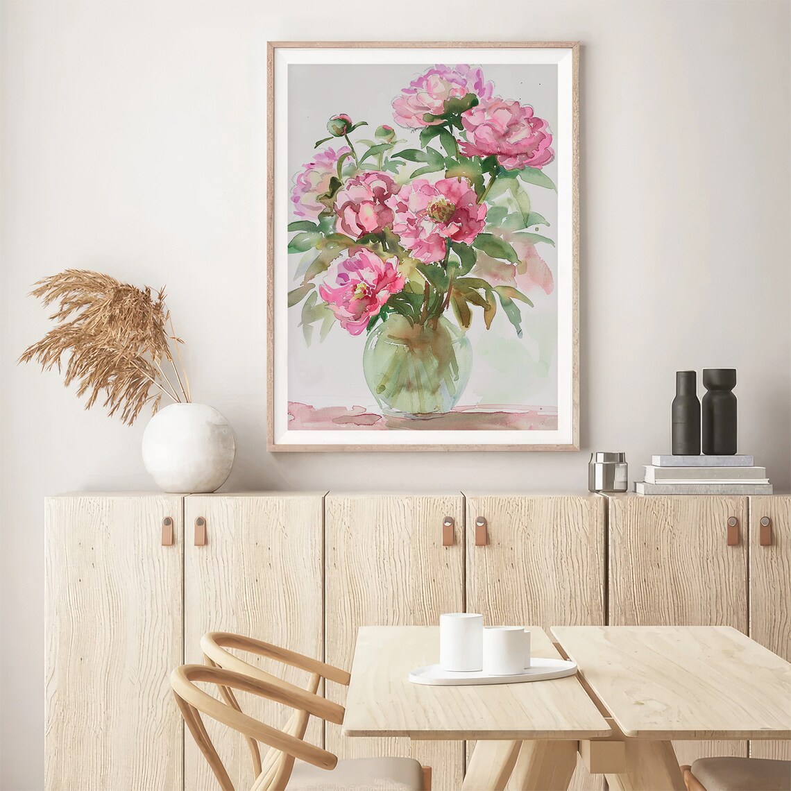 Pink Peonies Watercolor Floral Bouquet In Vase Spring Art Print - Image 5
