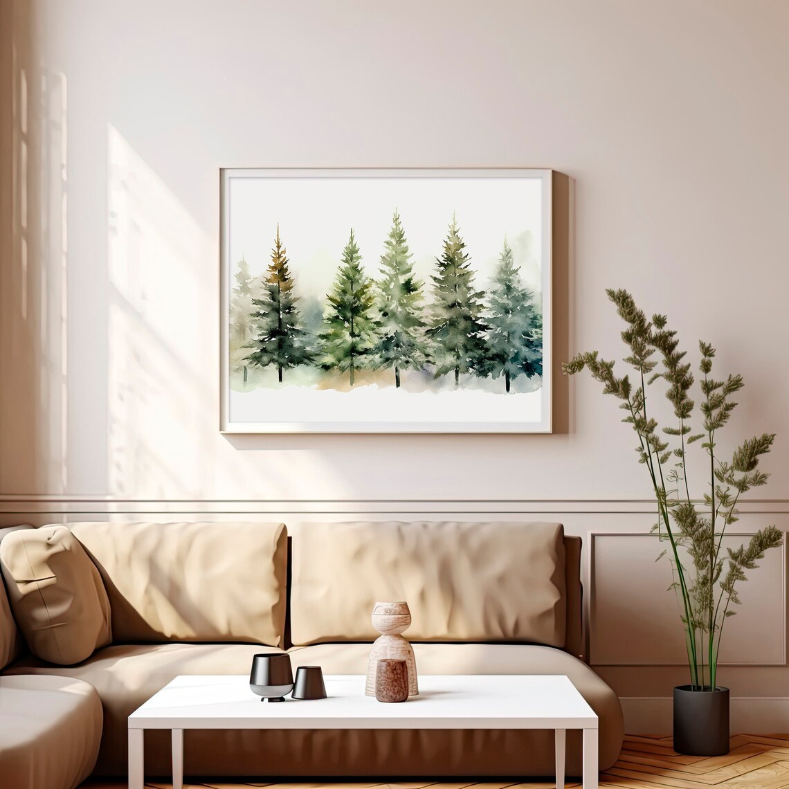 Stunning Misty Evergreen Pine Forest Foggy Green Watercolor Poster - Image 2