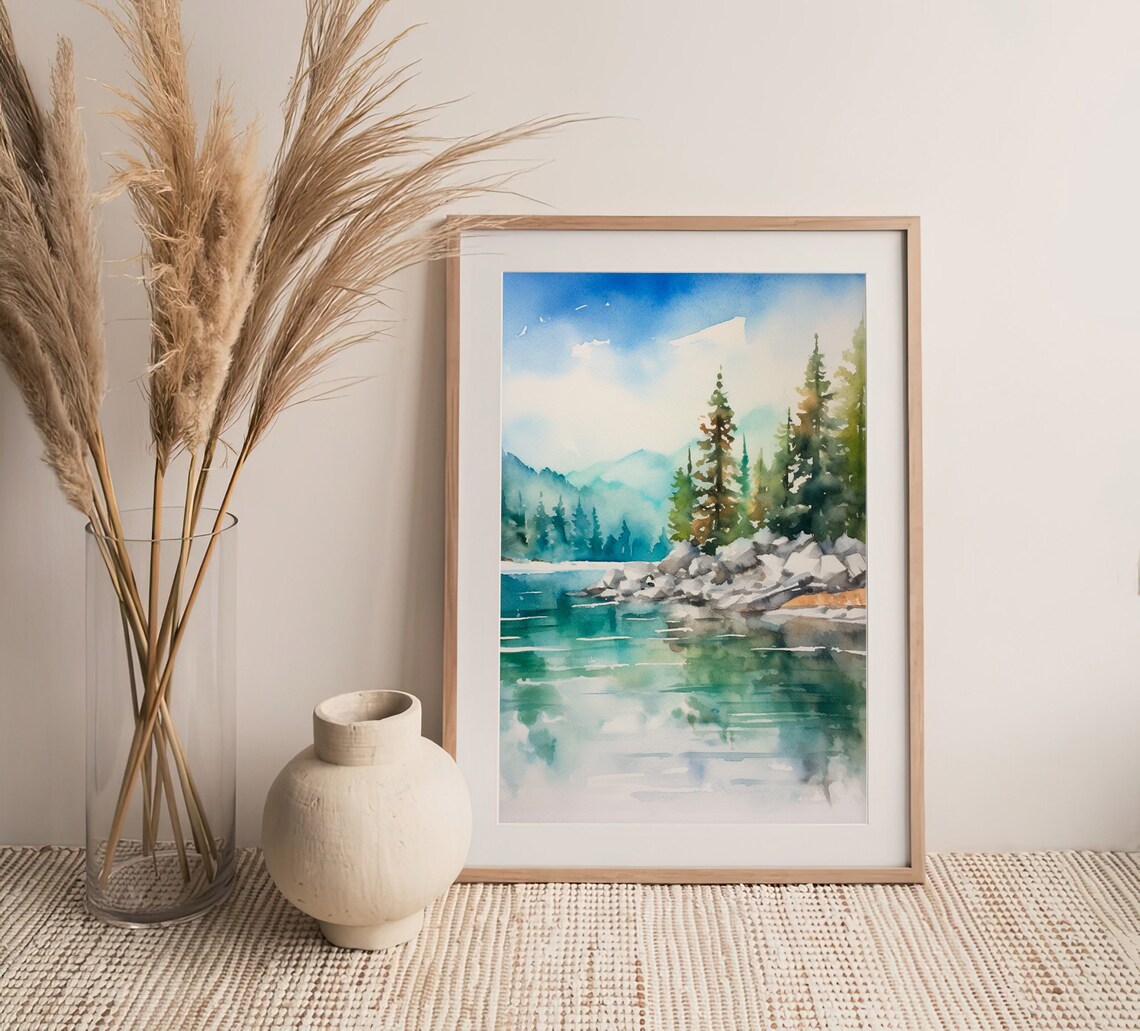 Emerald Bay Tahoe Lake Park Watercolor Art Print - Image 4
