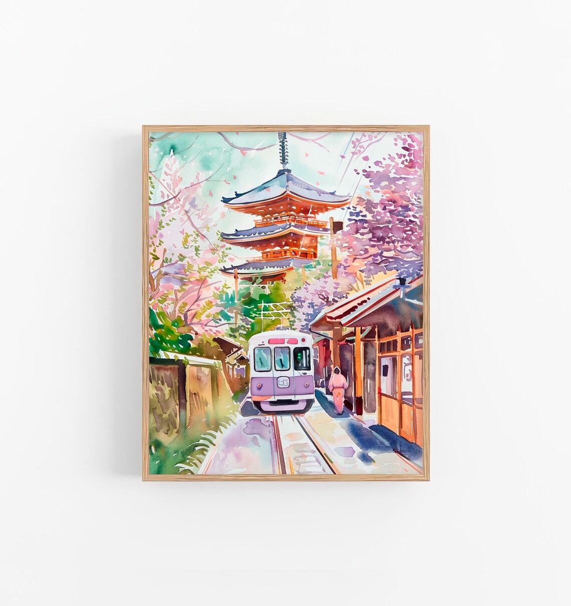 Kyoto Watercolor Travel Poster, Japan Cityscape