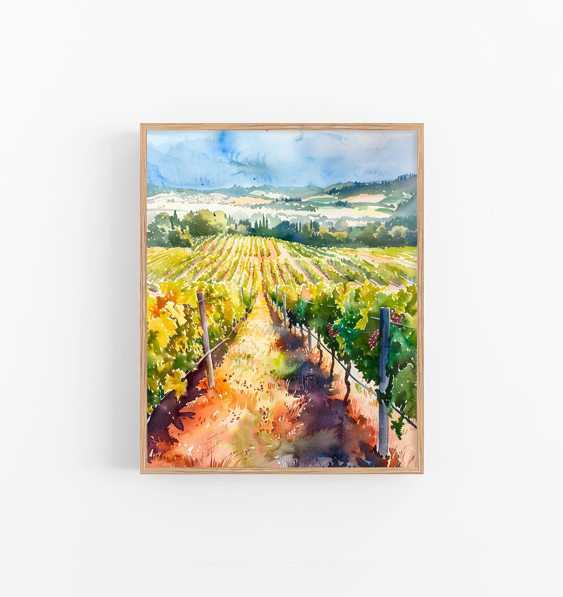 Napa Valley Vineyard Rows Autumn Watercolor Wine Country Poster Nature
