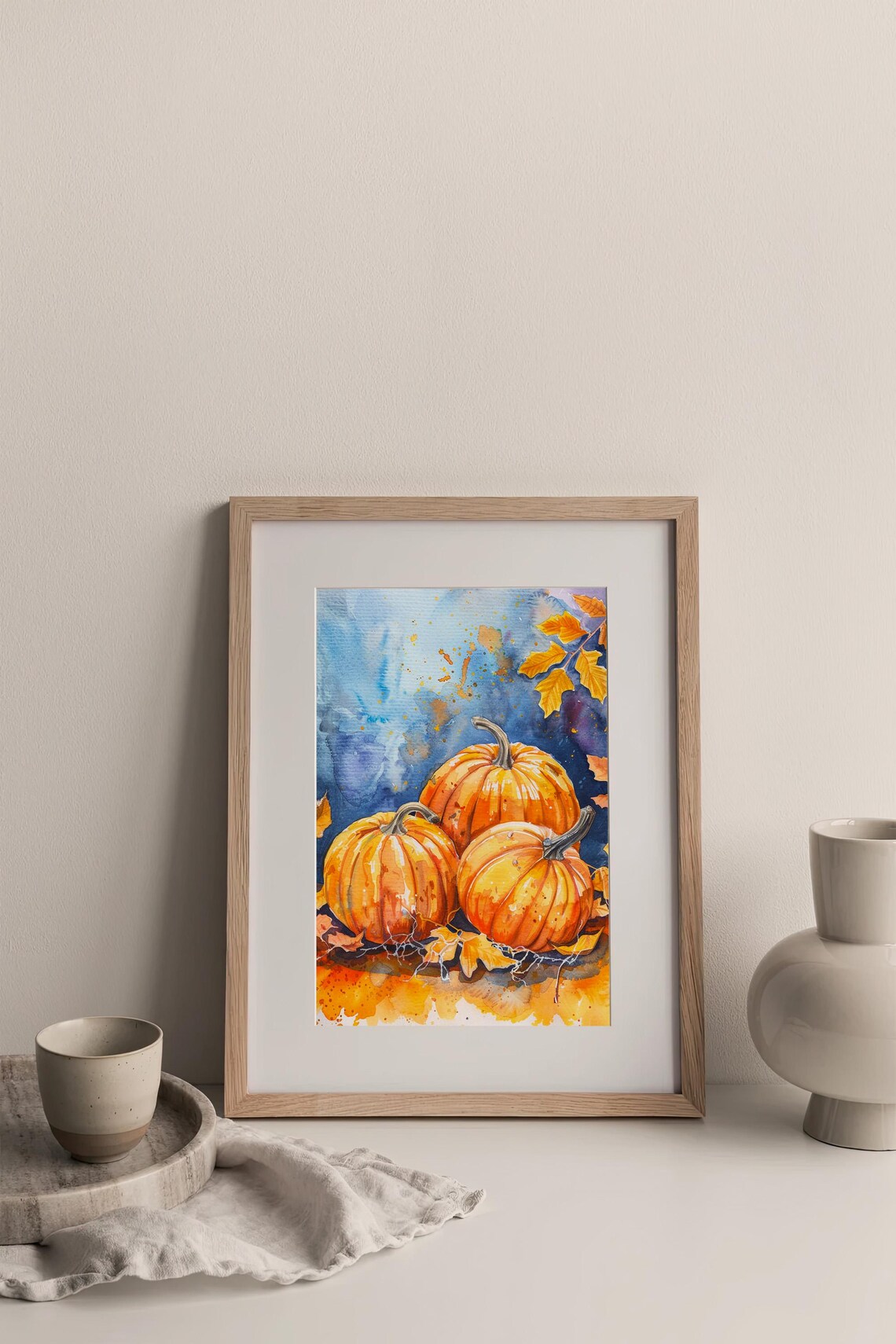 Three Autumn Pumpkins Fall Harvest Watercolor Seasonal Painting Poster - Image 5