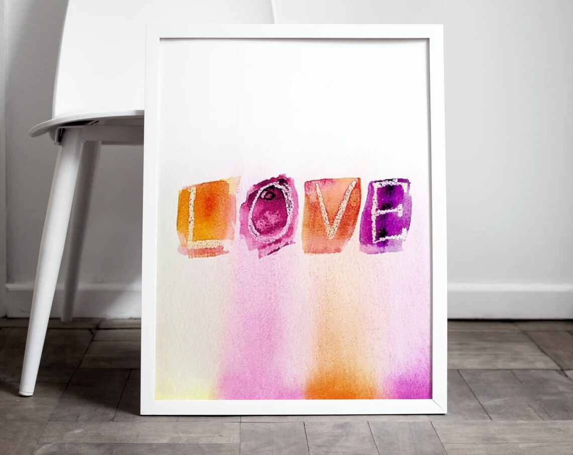 Love Print, Minimalist Watercolor Typography