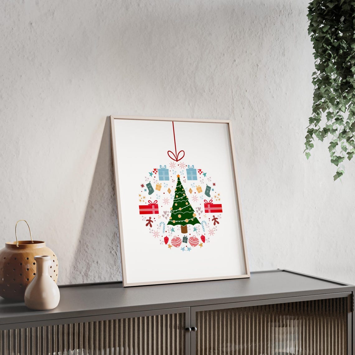 Christmas Tree Bauble Made Of Tiny Holiday Icons Whimsical Poster - Image 3