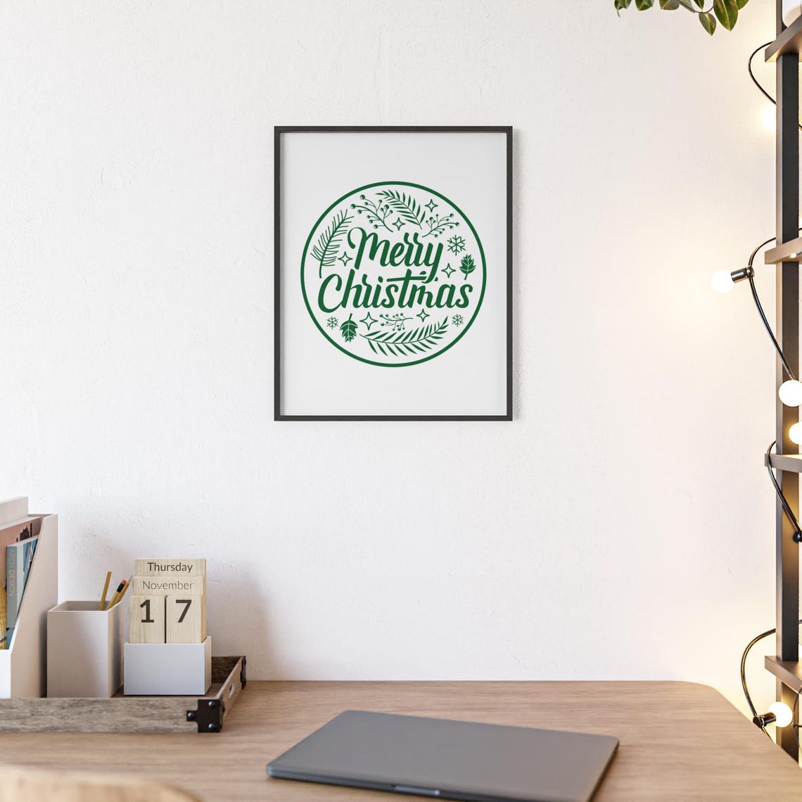 Merry Christmas Fresh Green Botanical Circle Leafy Holiday Poster - Image 2