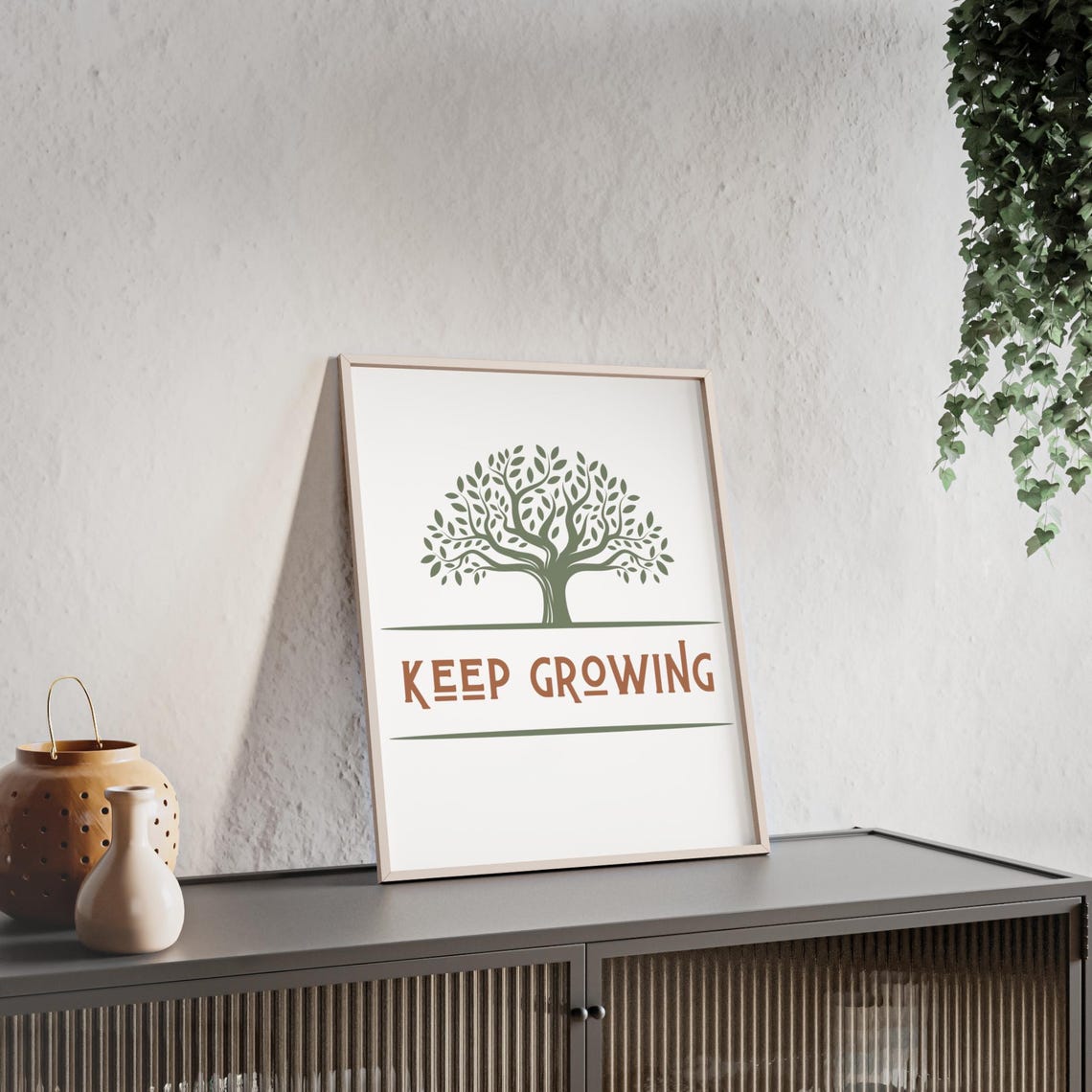 Keep Growing Green Tree Minimalist Nature Inspirational Poster