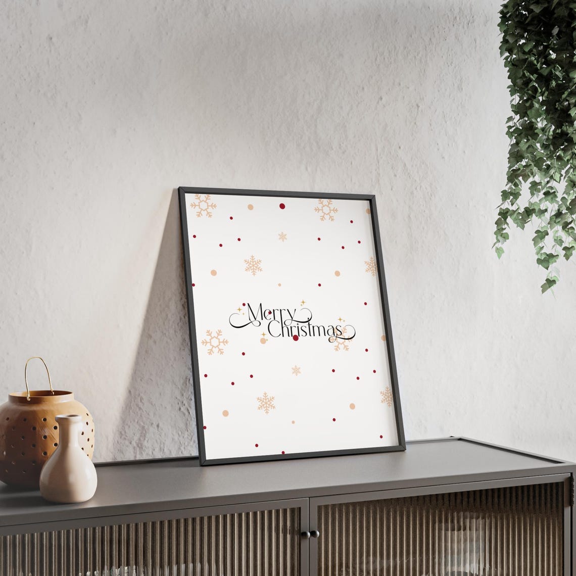 Merry Christmas Confetti Gold Dots Snowflake Script Holiday Poster