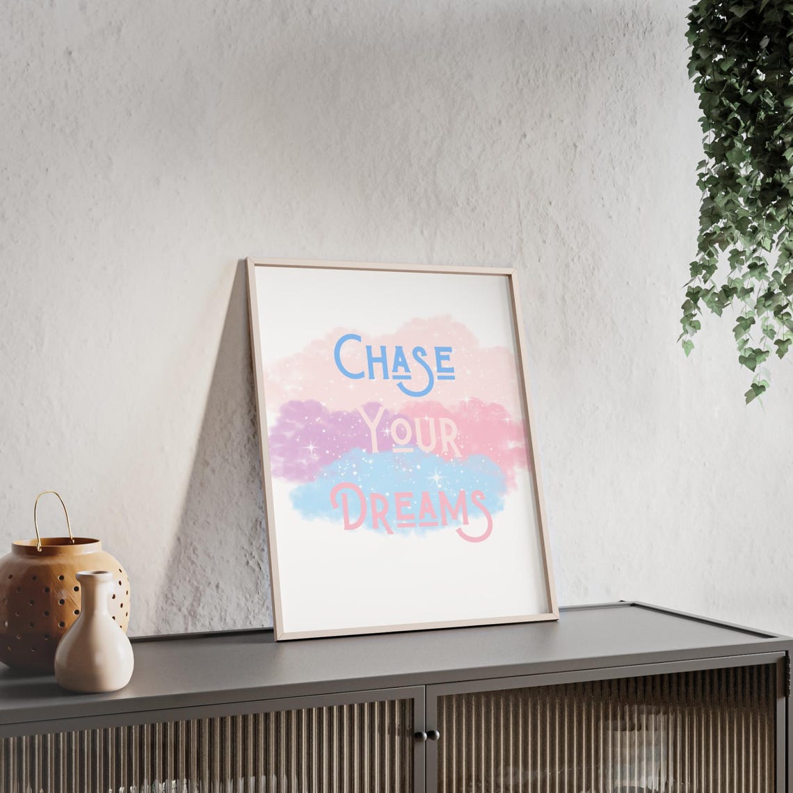 Chase Your Dreams Pastel Cloud Starry Night Inspiring Quote Poster