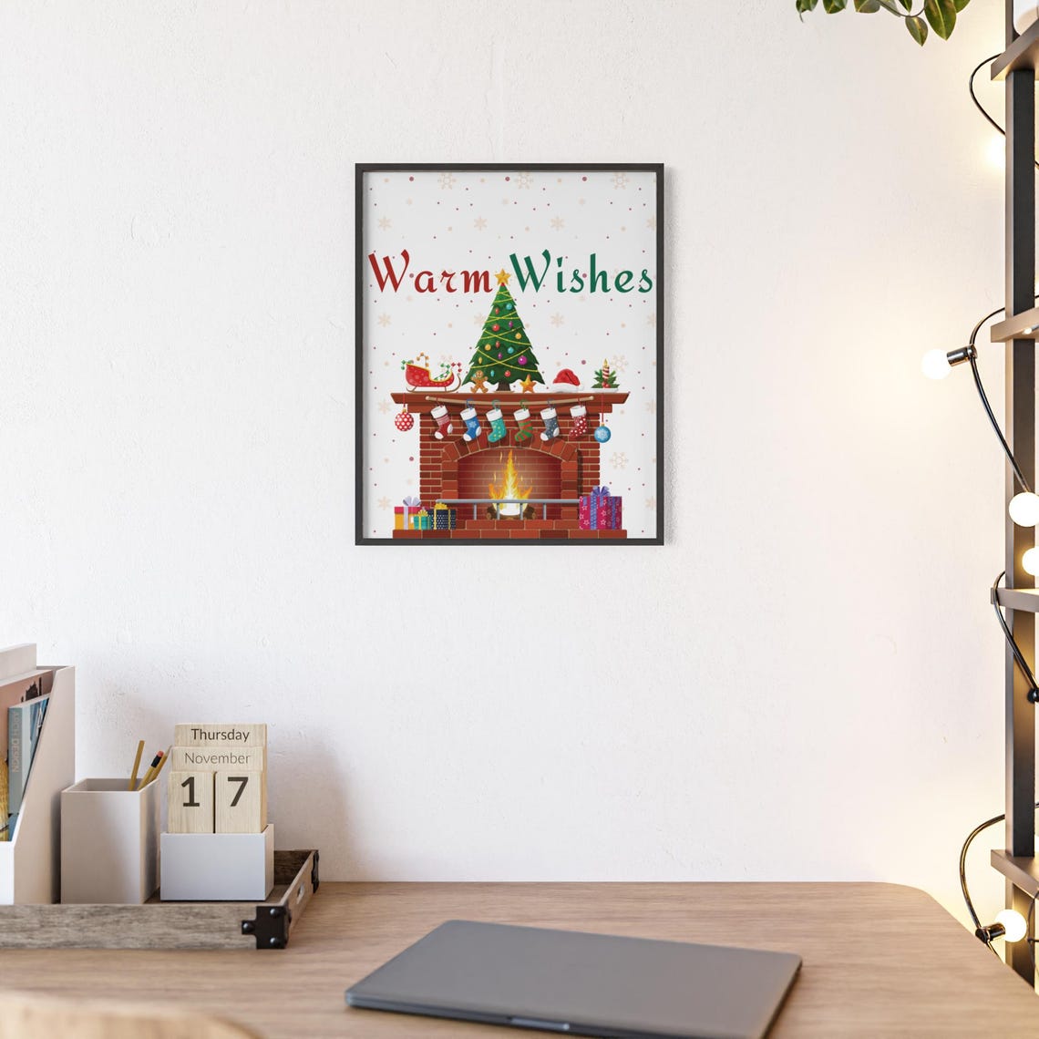 Warm Wishes Cozy Fireplace Stockings Christmas Tree Mantel Poster - Image 2