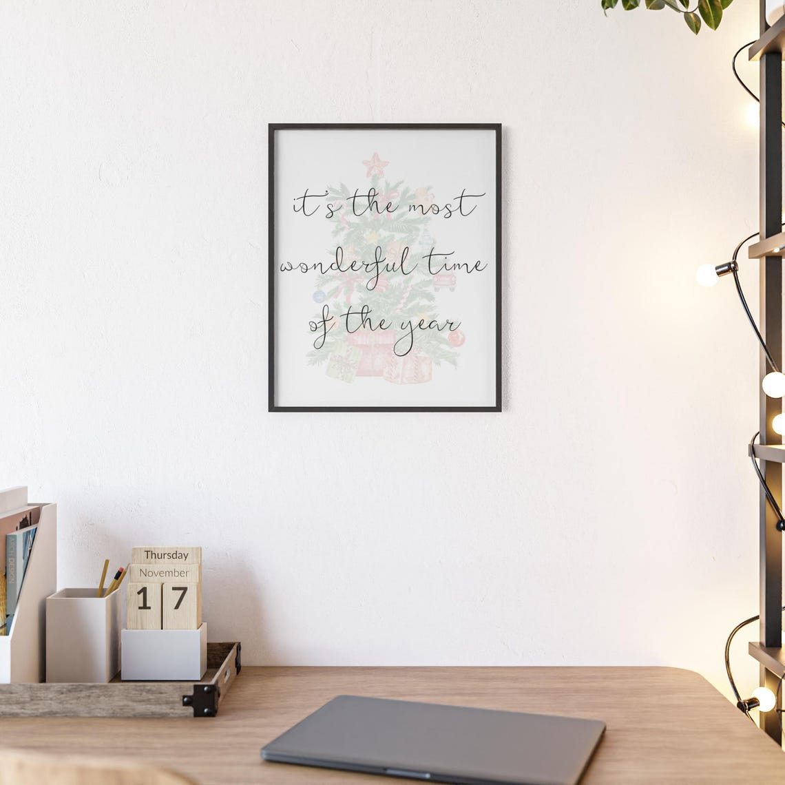 Most Wonderful Time Of The Year Pastel Tree Script Holiday Poster - Image 2