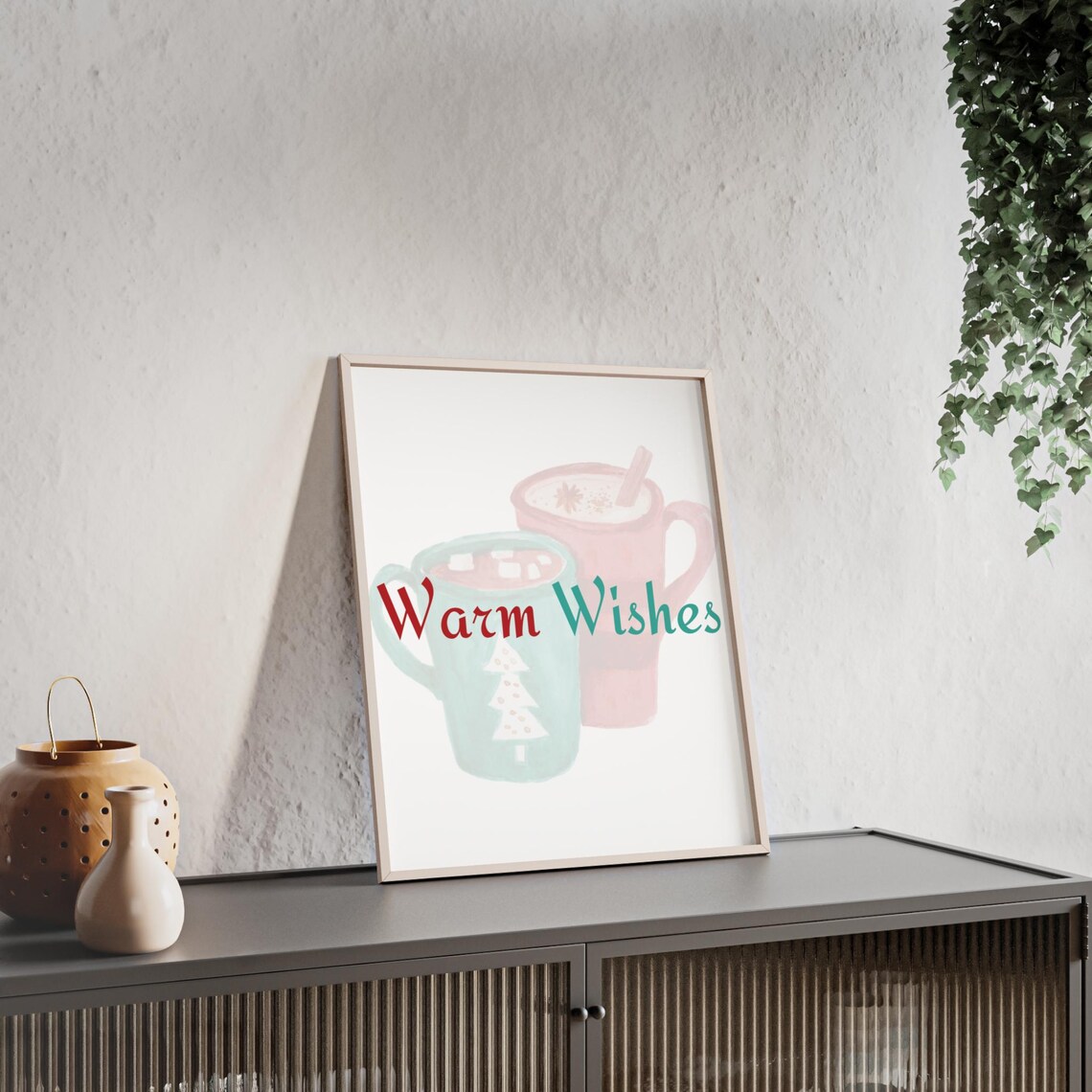 Warm Wishes Sweet Pastel Cocoa Mugs Cozy Christmas Holiday Poster