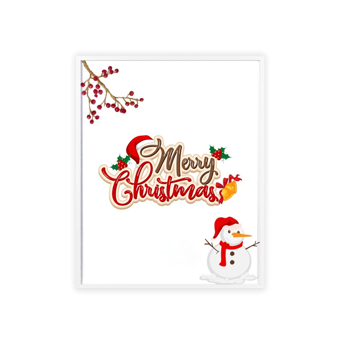 Merry Christmas Sticker Style Snowman Santa Hat Retro Poster