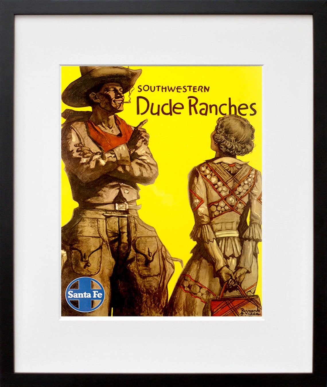 Southwestern Dude Ranches Santa Fe Railroad Cowboy Vintage Poster - Image 2