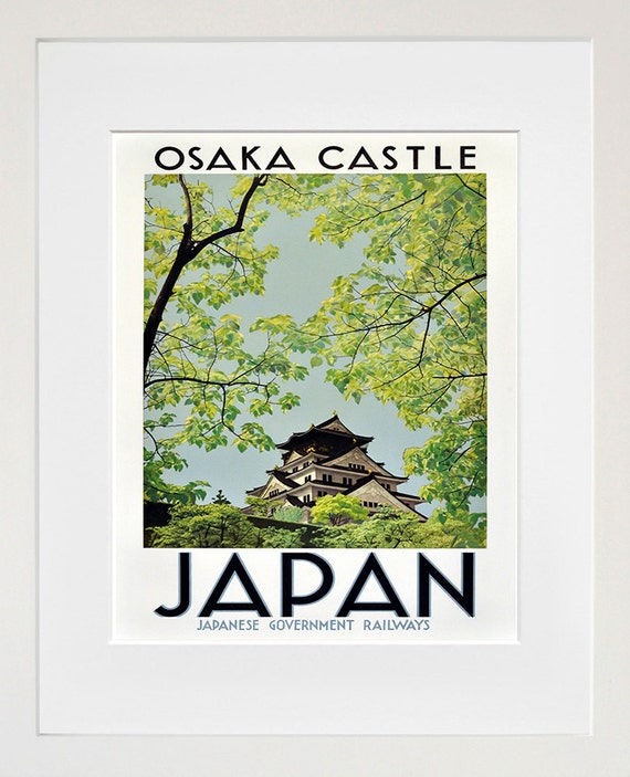 Japanese Art Osaka Travel Poster Japan Castle Print Xr268a