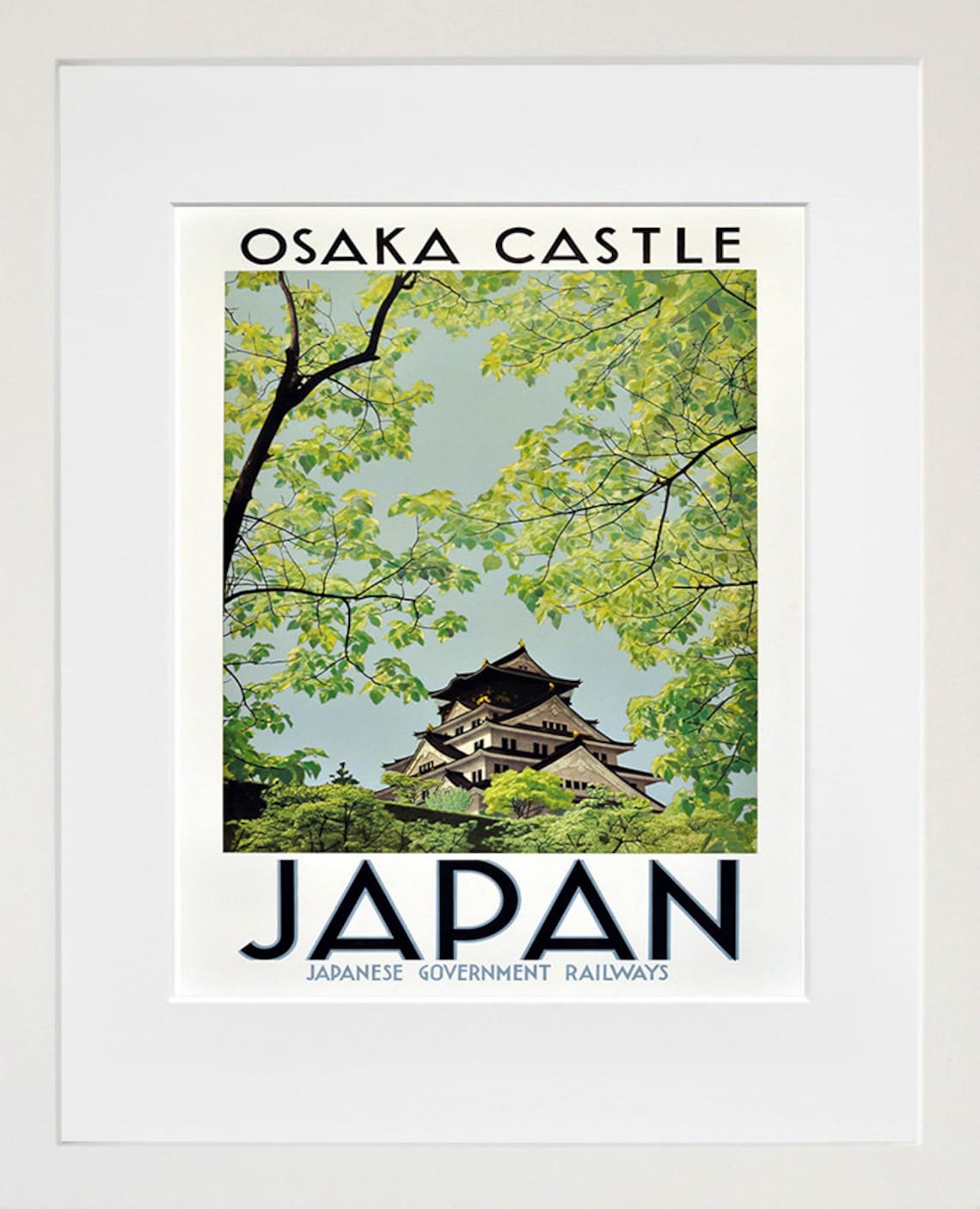 Osaka Castle Japan Japanese Government Railways Vintage Poster