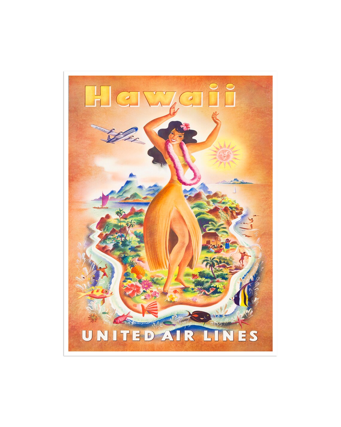 Hawaii Retro Travel Poster, Ocean Beach Art Print