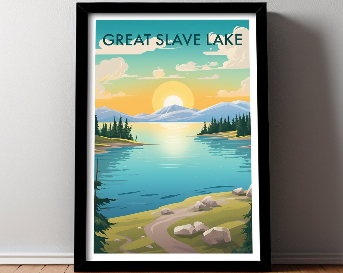 Great Slave Lake Canada Sunset Pines Trail Path Travel Poster