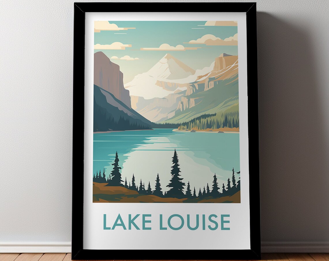 Lake Louise Canada Pines Mirror Lake Mountain Travel Art Poster - Image 2