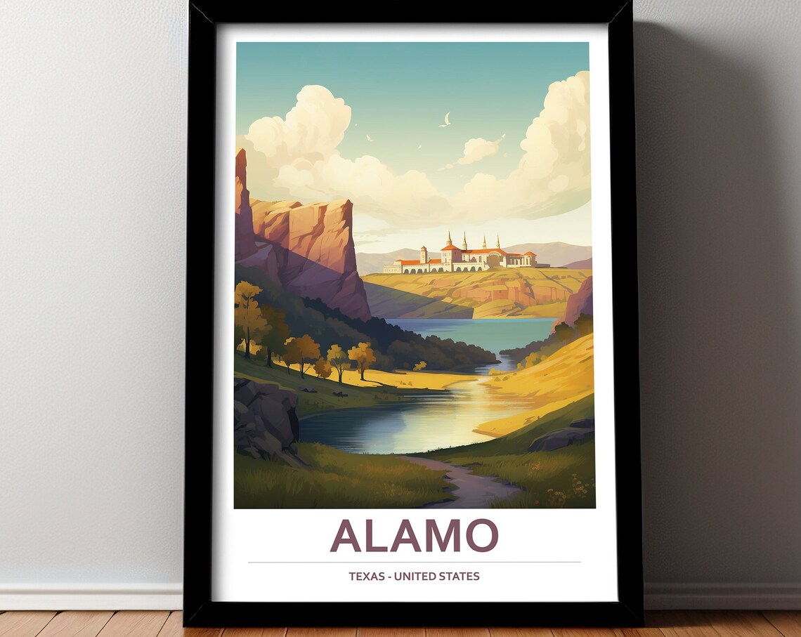 Alamo Texas United States Historic Mission River Landscape Poster