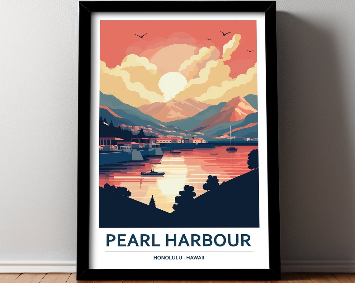 Pearl Harbour Honolulu Hawaii Sunset Bay Harbor View Travel Poster - Image 2