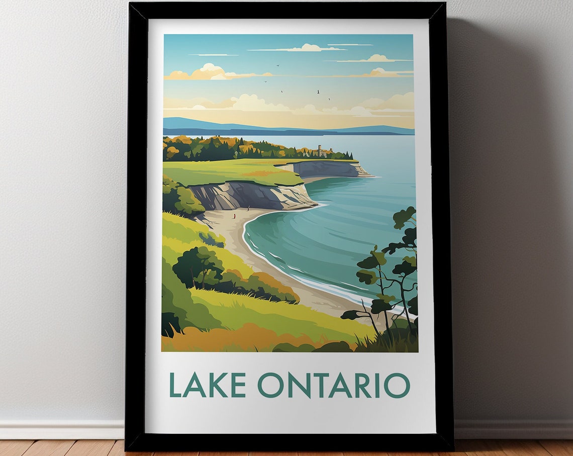 Lake Ontario Cliffs Beach Lighthouse Waves Vintage Travel Poster