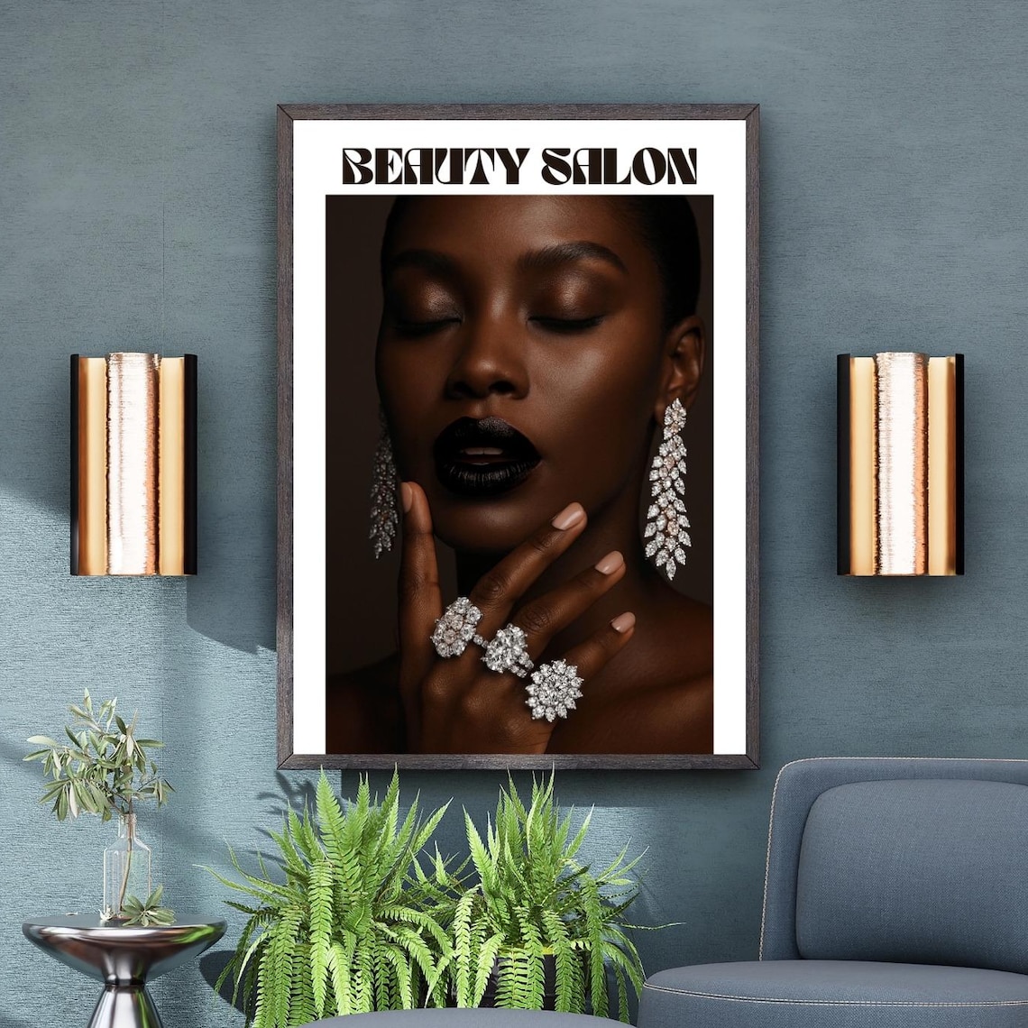 Beauty Salon Diamond Jewelry Portrait Poster Dark Glamorous Style