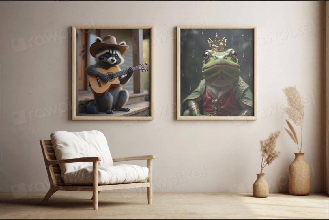 Cheerful Cowboy Raccoon Playing Guitar on a Sunny Porch Poster - Image 3